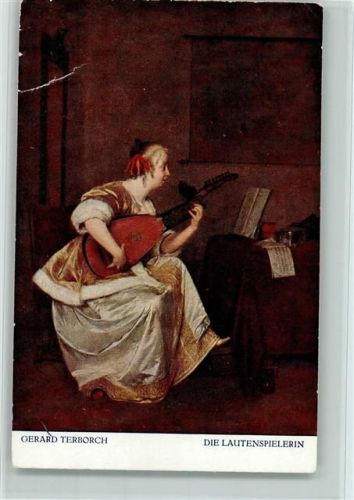 Die Lautenspielerin - Gemälde von Terborch AK