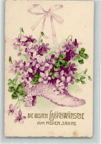 Neujahr - Schuh aus Blüten AK Schuster Prägedruck
