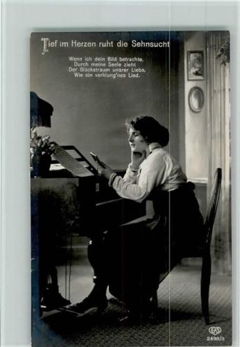Soldatenliebe - Serie 2499-3 Frau am Klavier - Serie tief im Herzen ruht die Sehnsucht, Liebe, Poesie, gute Erhaltung AK