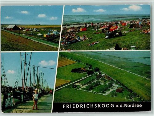 Friedrichskoog Campingplatz Badestrand Segelschiffe am Hafen
