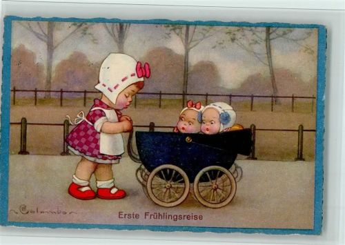 Nr. 2246 Ross-Monopol - Erste Frühlingsreise - Kinder, Zwillinge im Kinderwagen , gute Erhaltung AK