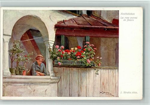 Nesthäkchen steht auf dem Balkon, Wiener Künstler Nr. 1627 gute Erhaltung AK
