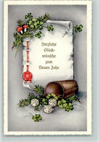 1960 Neujahr - Würfelbecher AK