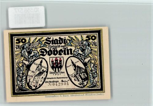 Döbeln Notgeld - Scherenschnitt Künstler sign Schleinitz - Mittelalter , Ritter Burgbau