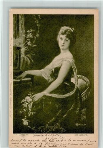 1901 Gemälde von Torgler - Frau am Spinett AK Ackermann 754
