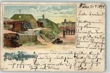 49762 W4474 Wahn 1899 Lithographie Garnison Kanone Soldaten Uniform