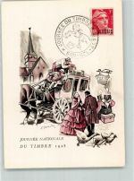 SST Journee Nationale du Timbre 1948 Sidi-Bel-Algerien Postkutsche Phila auf AK 1948