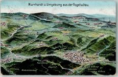 71540 W7157 Murrhardt 1916 Künstlerkarte und Umgebung aus der Vogelschau Aquarell vermutlich sign. E.Felle