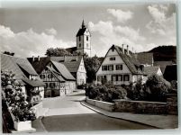 72116 W7406 Mössingen Foto AK Brunnenstraße mit Kirche St. Peter und Paul
