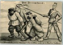 Der Dreiverband Karikatur Propaganda WK I Gebrauchsspuren