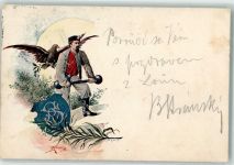 Louny Laun 1898 Lithographie Ort lt. Stempel Tracht Adler Wappen