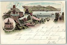 53639 W5330 Drachenfels 1899 Lithographie Schloss Drachenfels Bergbahn