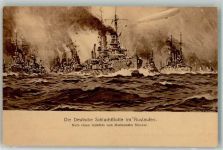 Marine Kriegsschiffe Schlachtflotte im Auslaufen + Zeppelin Stöwer, W. Künstlerkarte