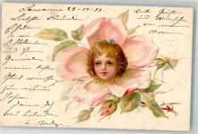 Rosenblüte Blüte mit Menschengesicht 1899 Lithographie / Künstlerkarte