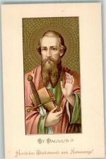 St. Paulus Lithographie Passepartout Namenstag Heilige Prägedruck
