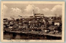 Hrodna Garten a. d. Memel Gebrauchsspuren Kirche Panorama mit Njemen Feldpost WK I Nr. 116