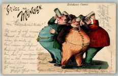 W8000 München Dicke Menschen Humor Bräuhaus Carree Lihographie Bier 1896 Gebrauchsspuren