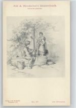 Skizzenbuch Nr. 97 - Kinder am Brunnen Wasser holen Hendschel, A. Künstlerkarte