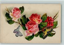 Am Rosenast zwei bunte Schmetterlinge AK Schmetterling 1916