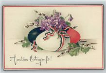 Ostern - Ostereier mit Schleife, Litho - Meissner & Buch Serie 2115 "Deutsche Ostern" AK Schwarz-Weiß-Rot