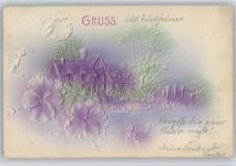 Blumen und Häuser im Relief-Druck Reliefdruck Prägedruck