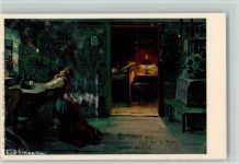 Bauernstube - Frau betet Döcker, E. 1900 Lithographie