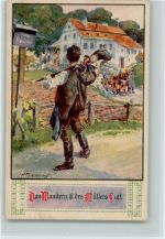 sign Marussig - Wanderer steht am Wegweiser Wandern Künstlerkarte