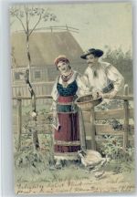 Liebespaar - Gänse füttern Trachten Osteuropa 1904