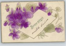 Blumen in Relief-Druck - Bonne Annee Reliefdruck Prägedruck