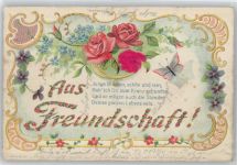 Aus Freundschaft Seidenapplikation, Vergissmeinnicht Stoffapplikation 1906 Lithographie / Prägedruck