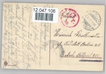 Serie 333 - In treue Dein, die Buchstaben sind mit Fahnenband umwickelt, und gelb schwarz, Herz aus Vergissmeinnicht, Lorbeeren, litho Schwarz-Weiß-Rot Prägedruck