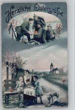 Mutter mit Kindern denkt an den Vater im Krieg Kriegsfeiertag 1915