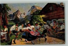 Schuhplattler bei Berchtesgaden - Berge Volkstanz Künstlerkarte