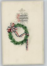 Neujahr - Patriotik , Siegeskranz aus Eichenlaub, Bänder Schwarz-Weiß-Rot 1917