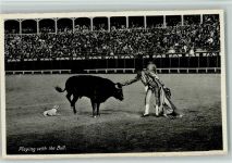 Playing with the Bull - Hund in der Arena ca 1936 AK Stierkampf