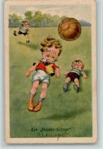 Ein Meister Schuss - Kinder 1926 AK Fußball Künstlerkarte