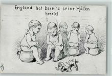 England hat bereits seine Häfen besetzt - Babys 1914 AK WK I AK Karikatur Nachttopf Künstlerkarte