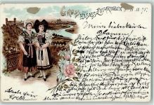 Gruss aus - zwei Frauen Nr. 516 Verlag Lautz Trachten Elsass 1895 Lithographie