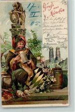 München sign Guggenberger - Gruss aus 1905 Litho - Farbpalette Münchner Kindl Prägedruck