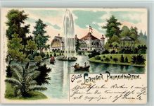 O7000 Leipzig Palmengarten Fontaine Ruderboote Pavillon Schwarz-Weiß-Rot 1900 Lithographie