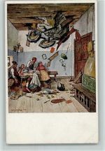 sign Carl Schilling - Serie 815 - O diese Flieger Nr. 4 - Bauernstube , Decke stürzt ein , AK Eckknick Fliegerhumor Künstlerkarte