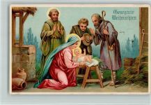Weihnachten - Christliches Krippenbild, gute Erhaltung Krippe 1915 Lithographie / Prägedruck