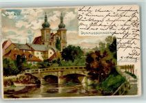 W7710 Donaueschingen Schützenbrücke - sign C. Münch - Künstlerkarte, Litho Elchlepp 1898 Gebrauchsspuren