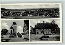 71106 W7037 Magstadt - Kirche , Rathaus , Teilansicht, gute Erhaltung AK