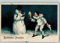 Neujahr Pierrot AK Schneemann 1936