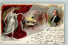 150. Geburtstag Lithographie sign. Gustav Kilb AK Goethe 1899 Gebrauchsspuren