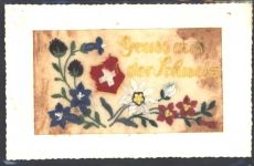 Seidenstickerei Passepartou AK Alpenflora AK mit Stickerei