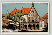 92224 W8450 Amberg , Oberpf Künstlersteindruck Rathaus Aquarell sign. W.O.