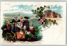 Verlag Erdmann - Wappen Oberfranken AK Trachten Bayern 1899 Lithographie