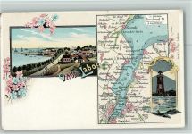W2304 Laboe Ortsansicht Leuchtturm Landkarte Landkarte Lithographie